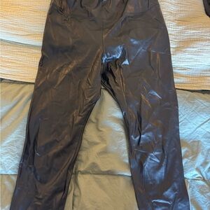 Aritzia fleece lined black leather leggings